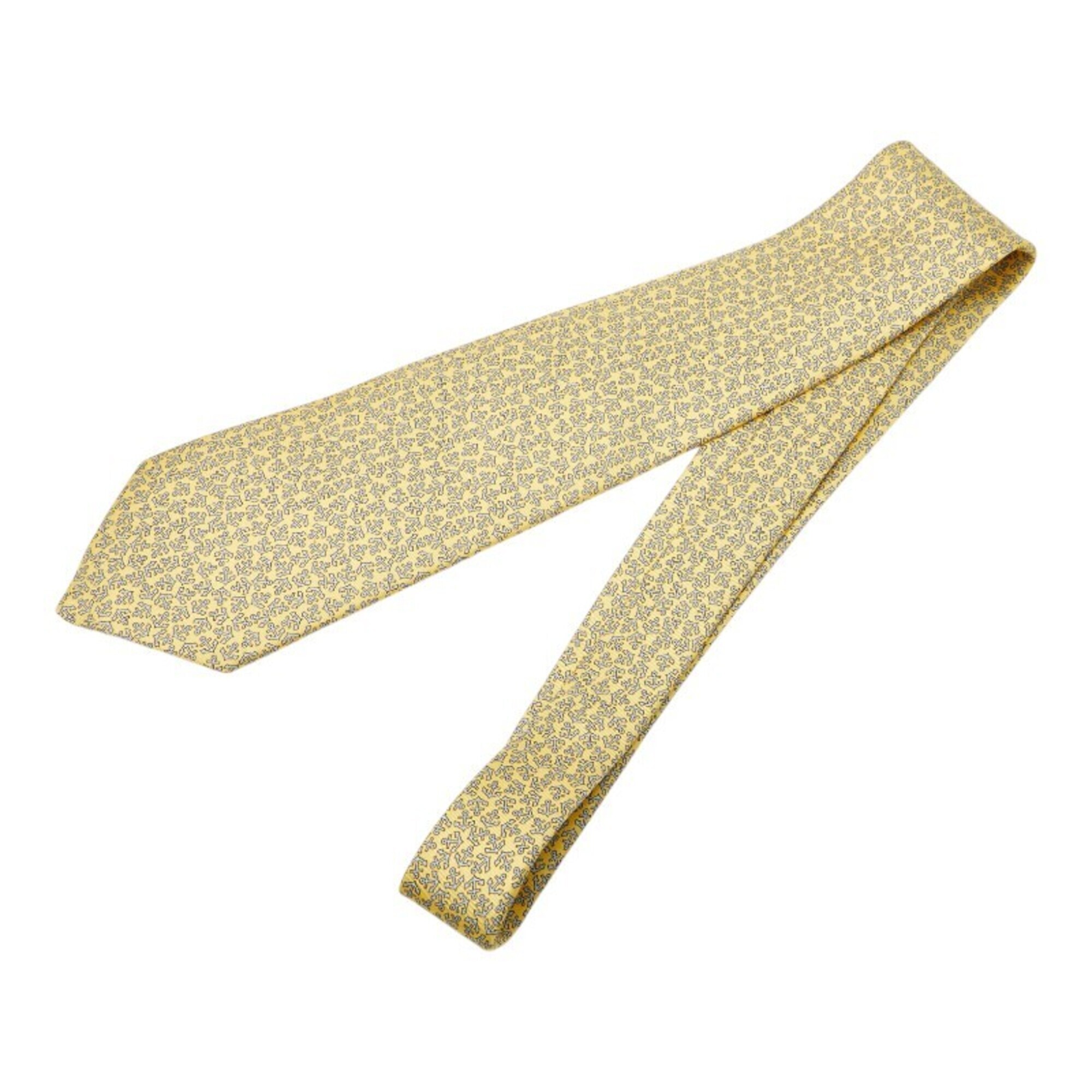 Hermes Anchor Pattern Tie, Yellow Silk, Men's Hermes